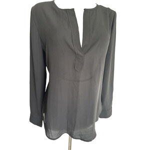 Catherine Malandrino Womens Medium Black V Neck Sheer Tunic Top LS Blouse